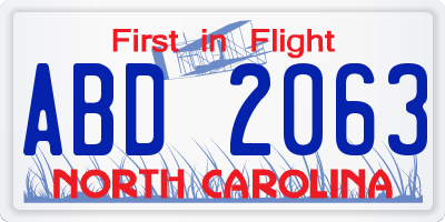 NC license plate ABD2063