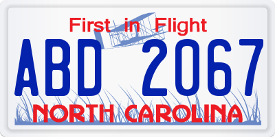NC license plate ABD2067