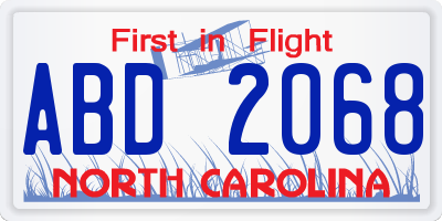 NC license plate ABD2068