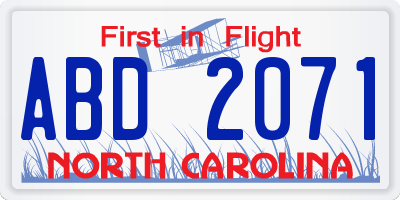 NC license plate ABD2071