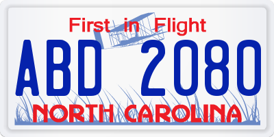 NC license plate ABD2080