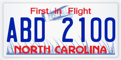 NC license plate ABD2100