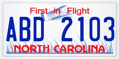 NC license plate ABD2103
