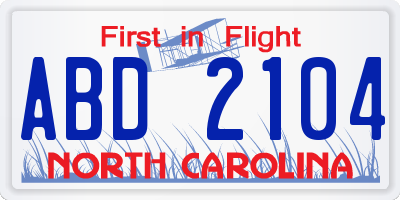 NC license plate ABD2104