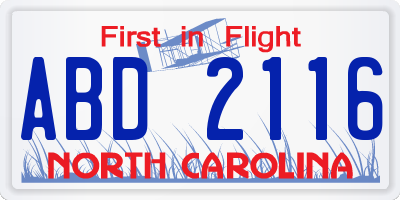 NC license plate ABD2116