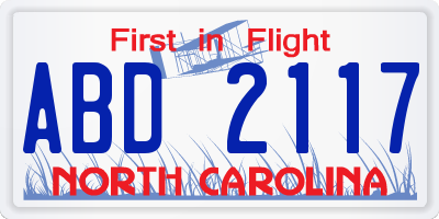 NC license plate ABD2117