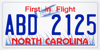 NC license plate ABD2125