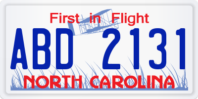 NC license plate ABD2131