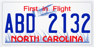 NC license plate ABD2132