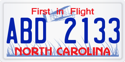 NC license plate ABD2133