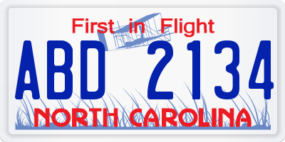 NC license plate ABD2134