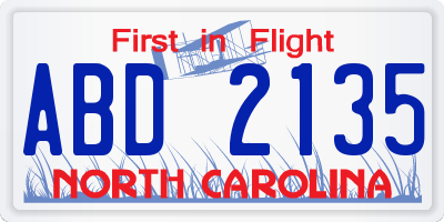 NC license plate ABD2135