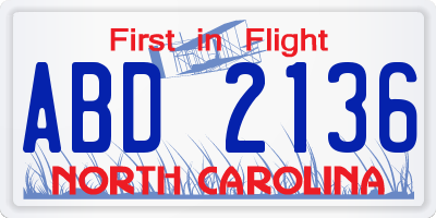 NC license plate ABD2136
