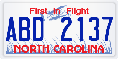 NC license plate ABD2137