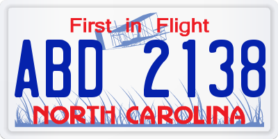 NC license plate ABD2138