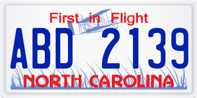 NC license plate ABD2139
