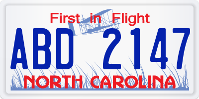 NC license plate ABD2147