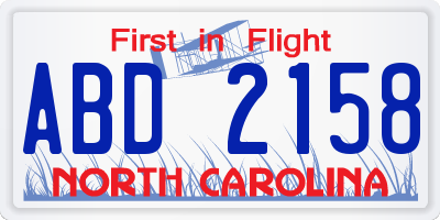 NC license plate ABD2158