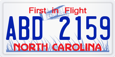 NC license plate ABD2159