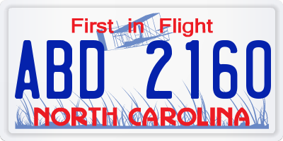 NC license plate ABD2160