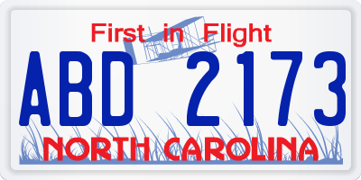 NC license plate ABD2173