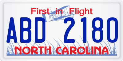 NC license plate ABD2180