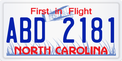 NC license plate ABD2181