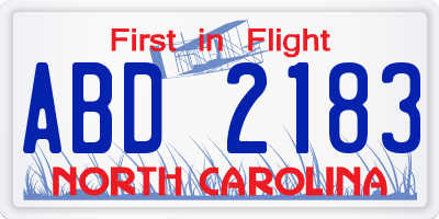NC license plate ABD2183