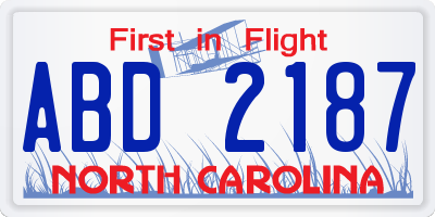 NC license plate ABD2187