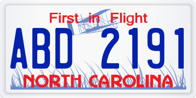 NC license plate ABD2191