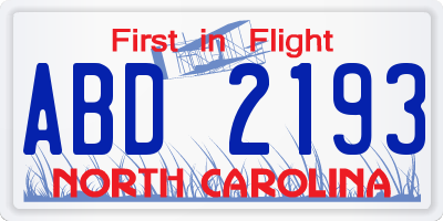 NC license plate ABD2193