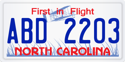 NC license plate ABD2203