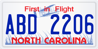 NC license plate ABD2206