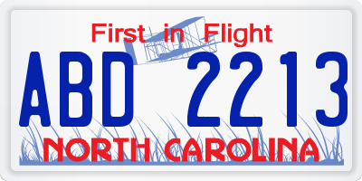 NC license plate ABD2213