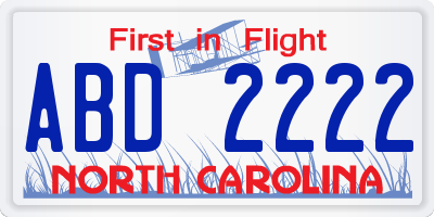 NC license plate ABD2222