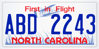 NC license plate ABD2243