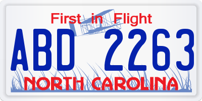 NC license plate ABD2263