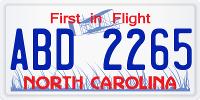 NC license plate ABD2265