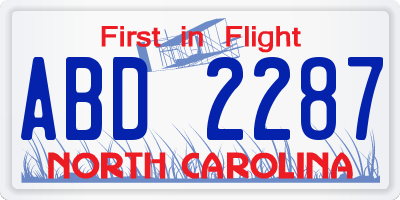 NC license plate ABD2287