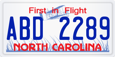 NC license plate ABD2289