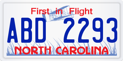 NC license plate ABD2293