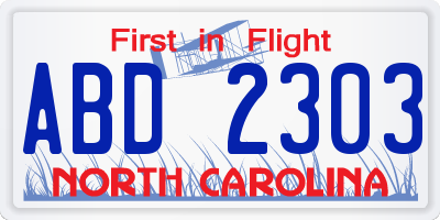 NC license plate ABD2303