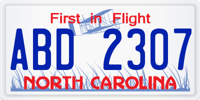 NC license plate ABD2307