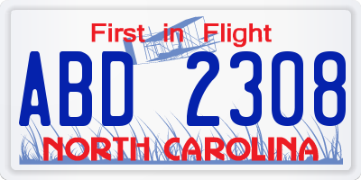 NC license plate ABD2308
