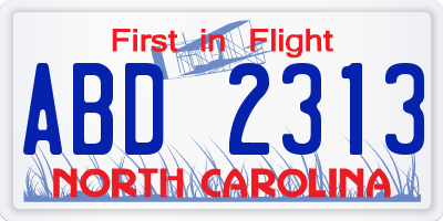 NC license plate ABD2313