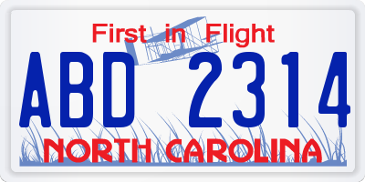 NC license plate ABD2314