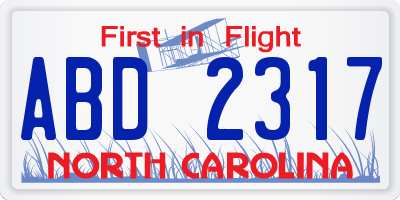NC license plate ABD2317