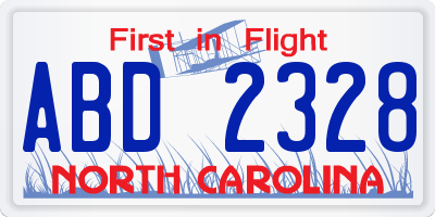 NC license plate ABD2328