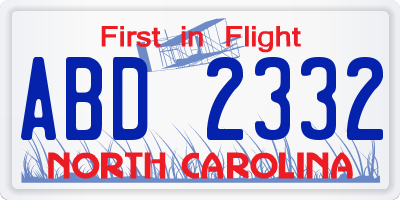NC license plate ABD2332