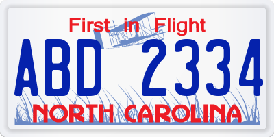 NC license plate ABD2334